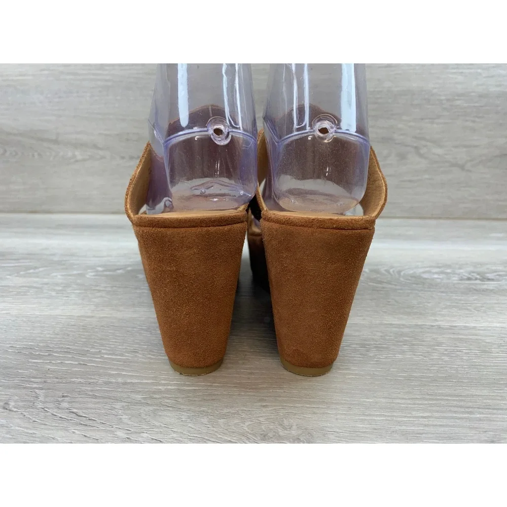 Jack Rogers Brown Suede Studded Scalloped Platform Wedge Sandals Casual Shoes